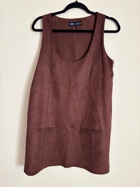 Zara Brown Faux-Suede Shift Dress